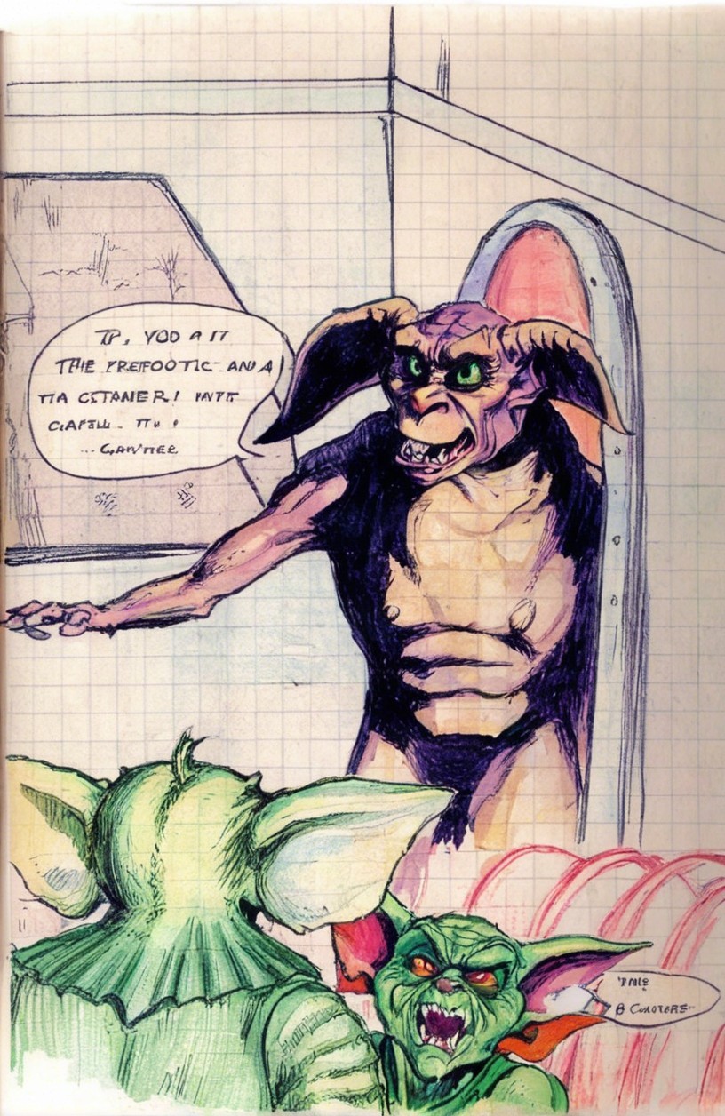 Muscular Goblin Confronts Smaller Goblins in Comic Scene