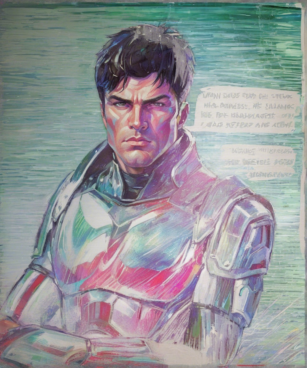 Colorful Portrait of a Stern Male in Futuristic Armor