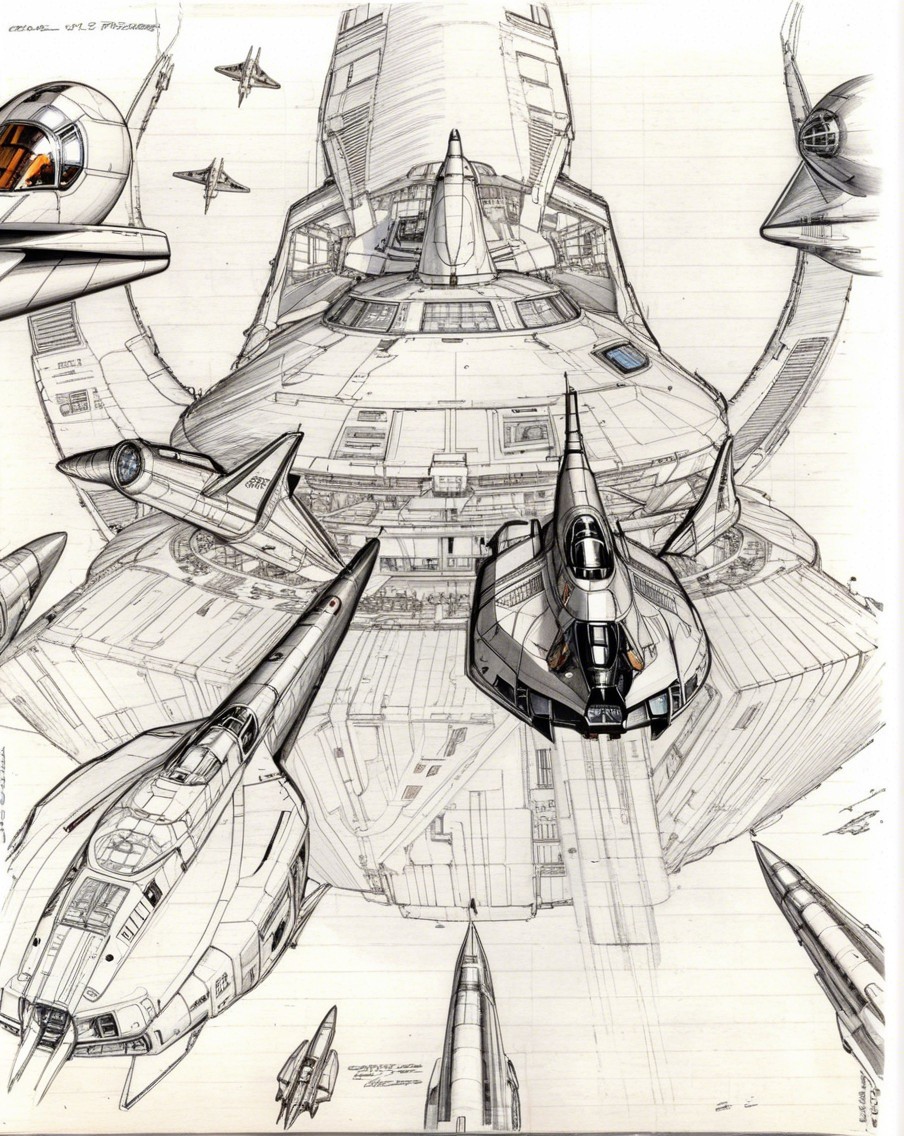 Futuristic Space Station Concept Artwork with Spacecraft