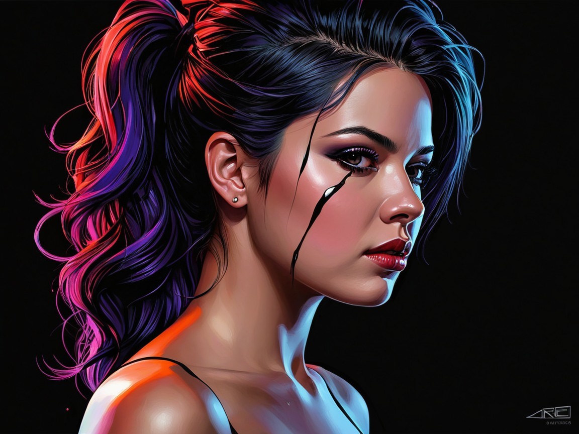 Portrait of a Young Woman with Purple and Pink Hair