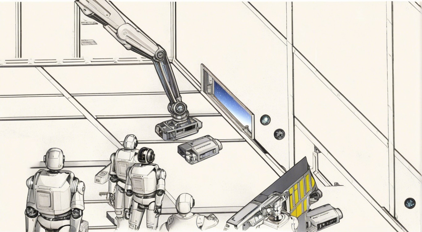 Futuristic Environment with Robotic Figures and Machinery