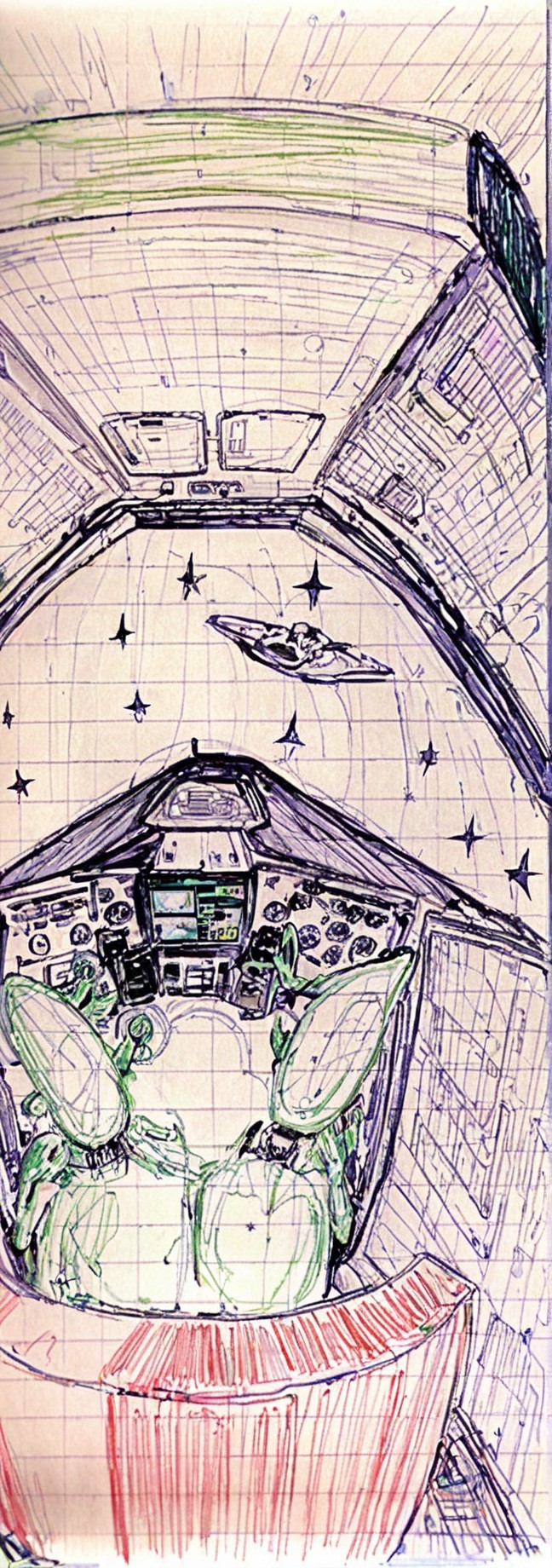 Futuristic Cockpit Sketch with Control Panel and Cosmos