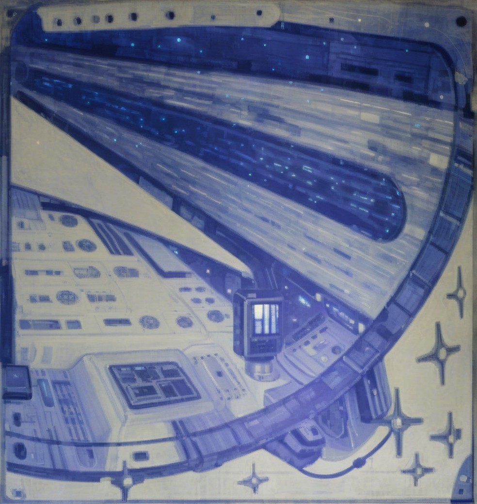 Futuristic Spaceship Interior with Control Panels and Space View