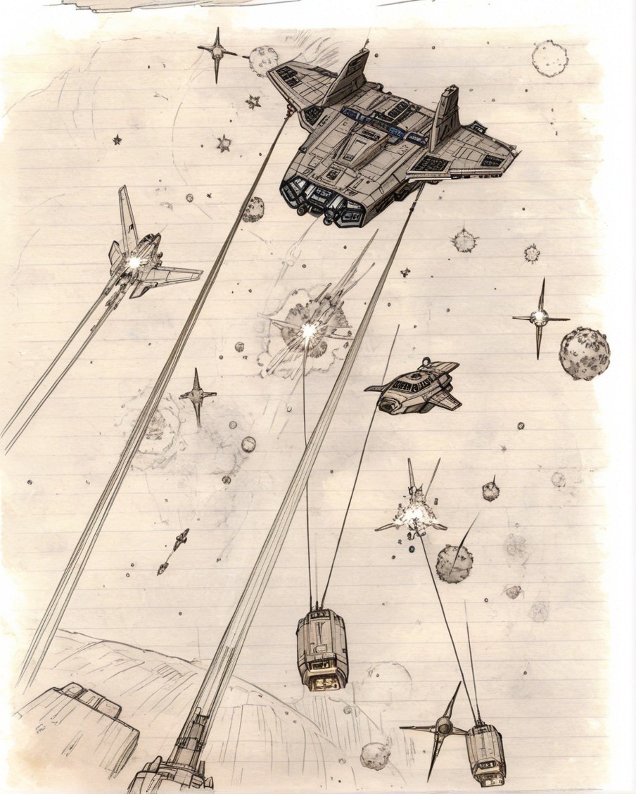 Futuristic Spacecraft in a Cosmic Battle Scene