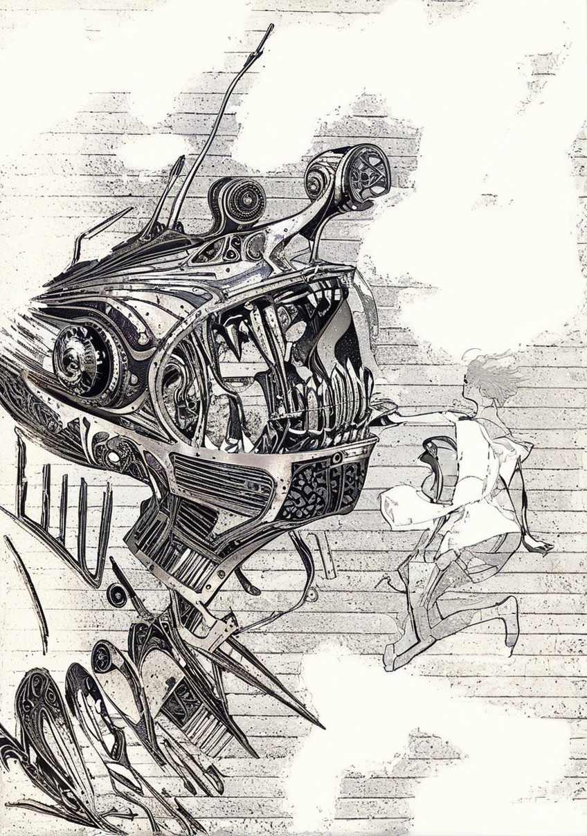 Surreal Mechanical Fish with Intricate Gears and Details