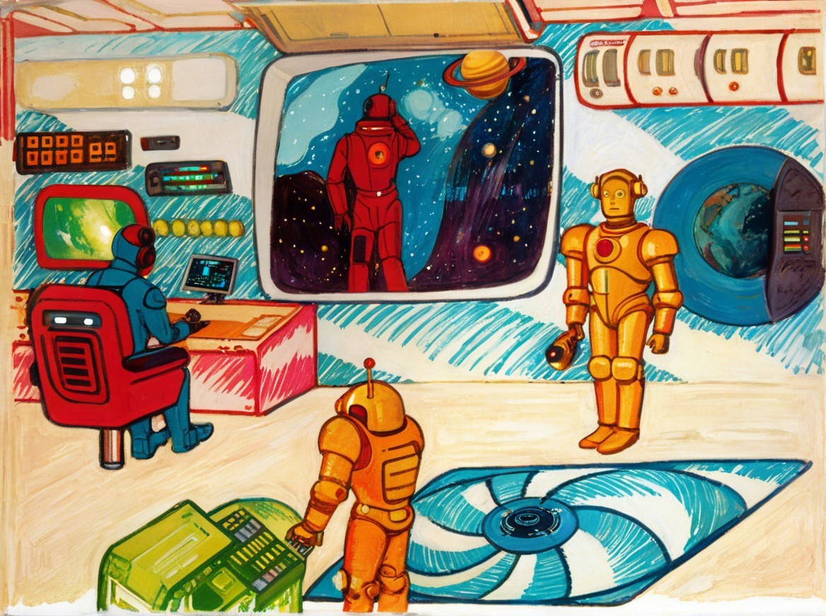 Retro-Futuristic Spaceship Control Room Scene