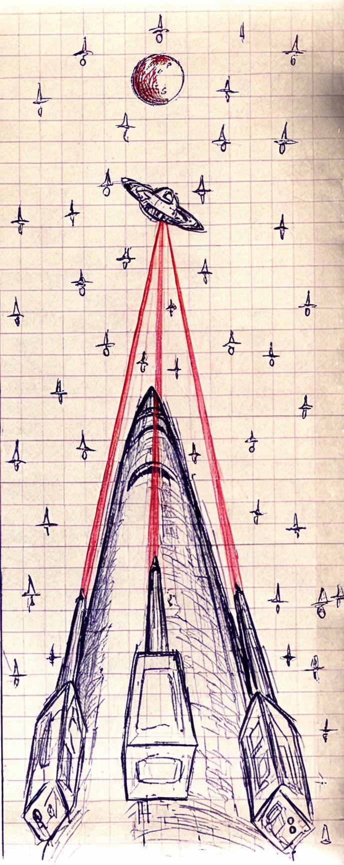 Futuristic Spaceship Sketch with Starry Background