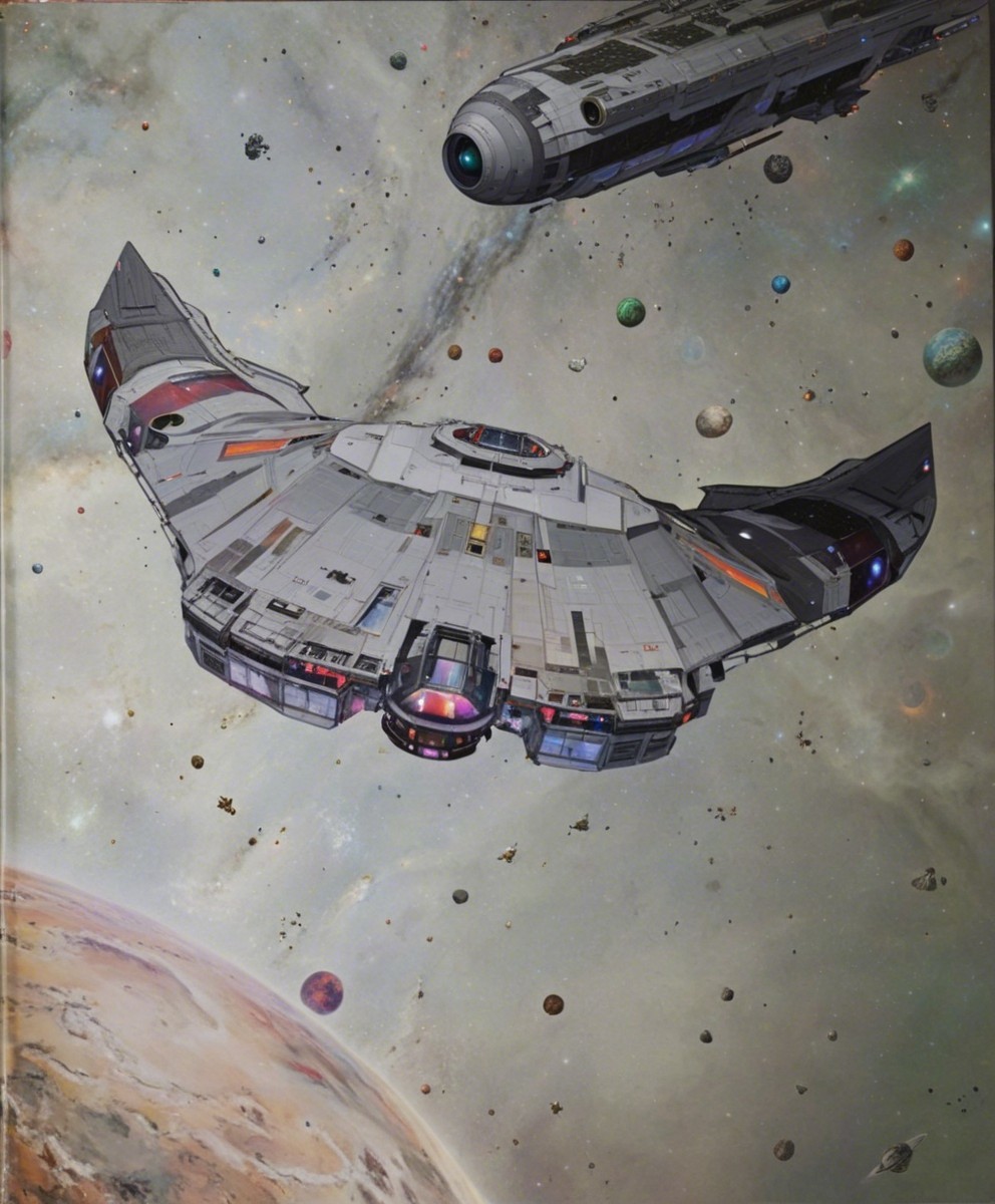 Futuristic Spacecraft in a Colorful Cosmic Scene