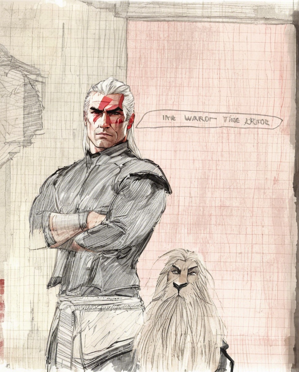 Muscular Character with Lion in Bold Scene