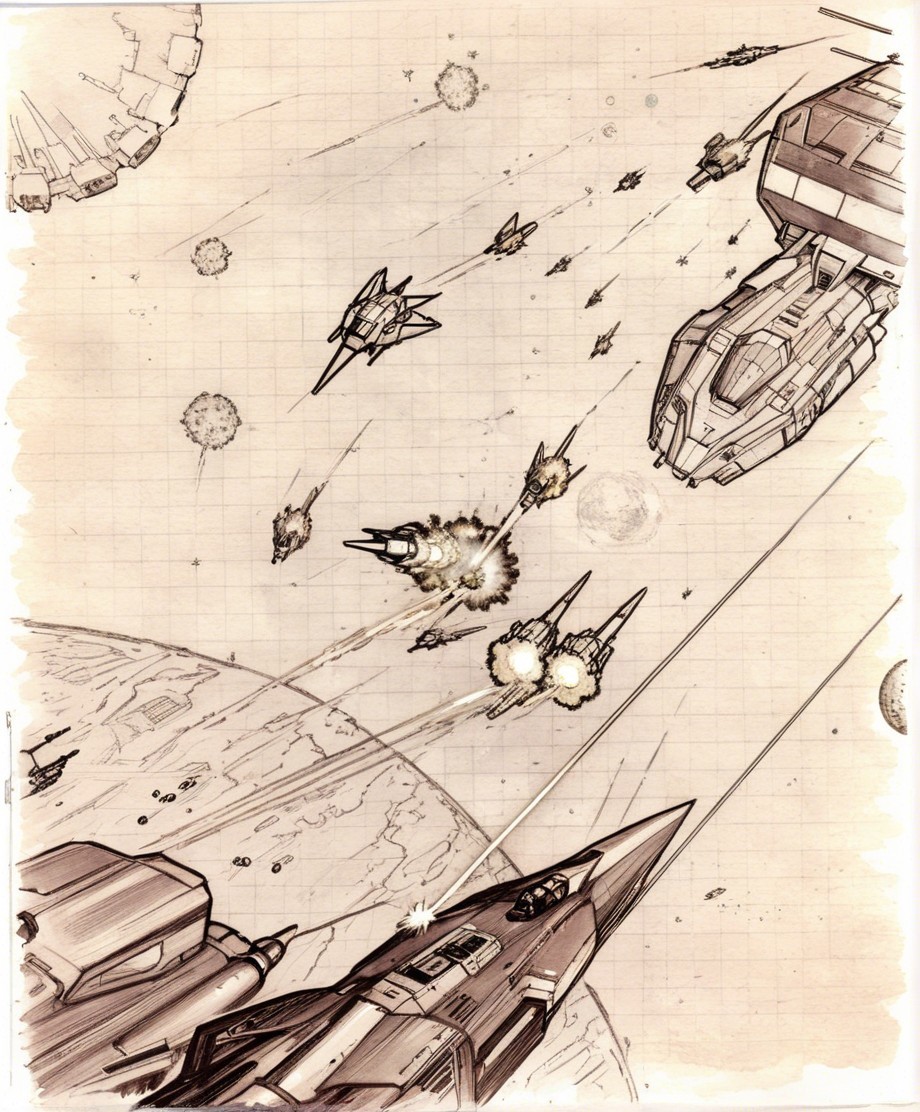 Dynamic Space Battle with Sleek Spacecraft and Explosions