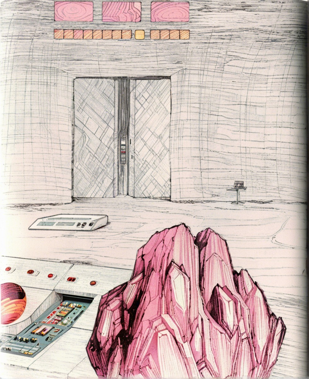 Futuristic Cavern with Crystalline Structure and Elevator