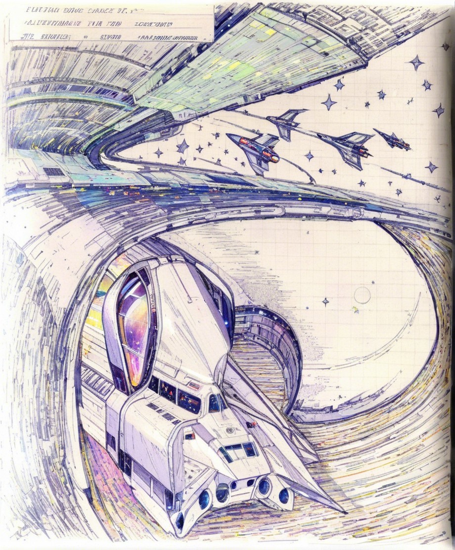Futuristic Spacecraft and Circular Space Station Scene