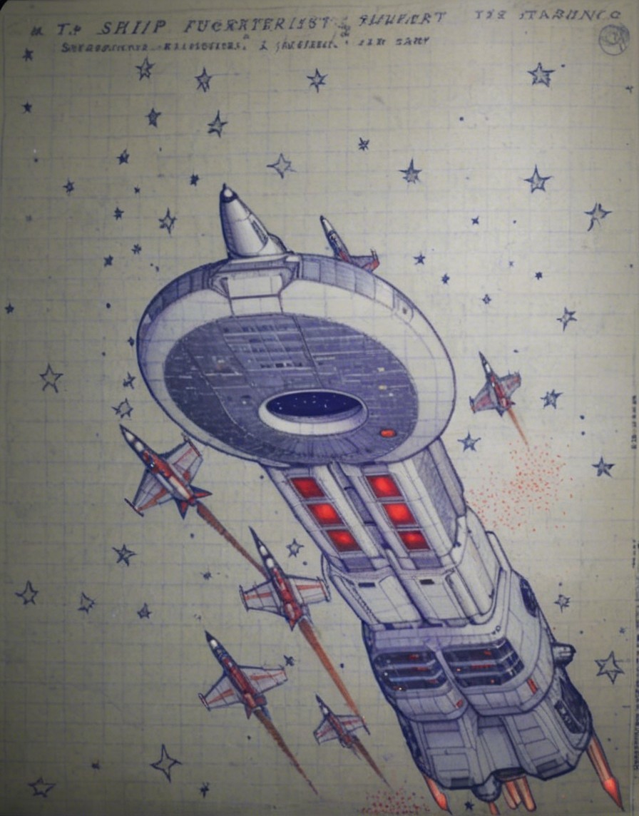 Futuristic Spaceship with Fighter Jets in Starry Space