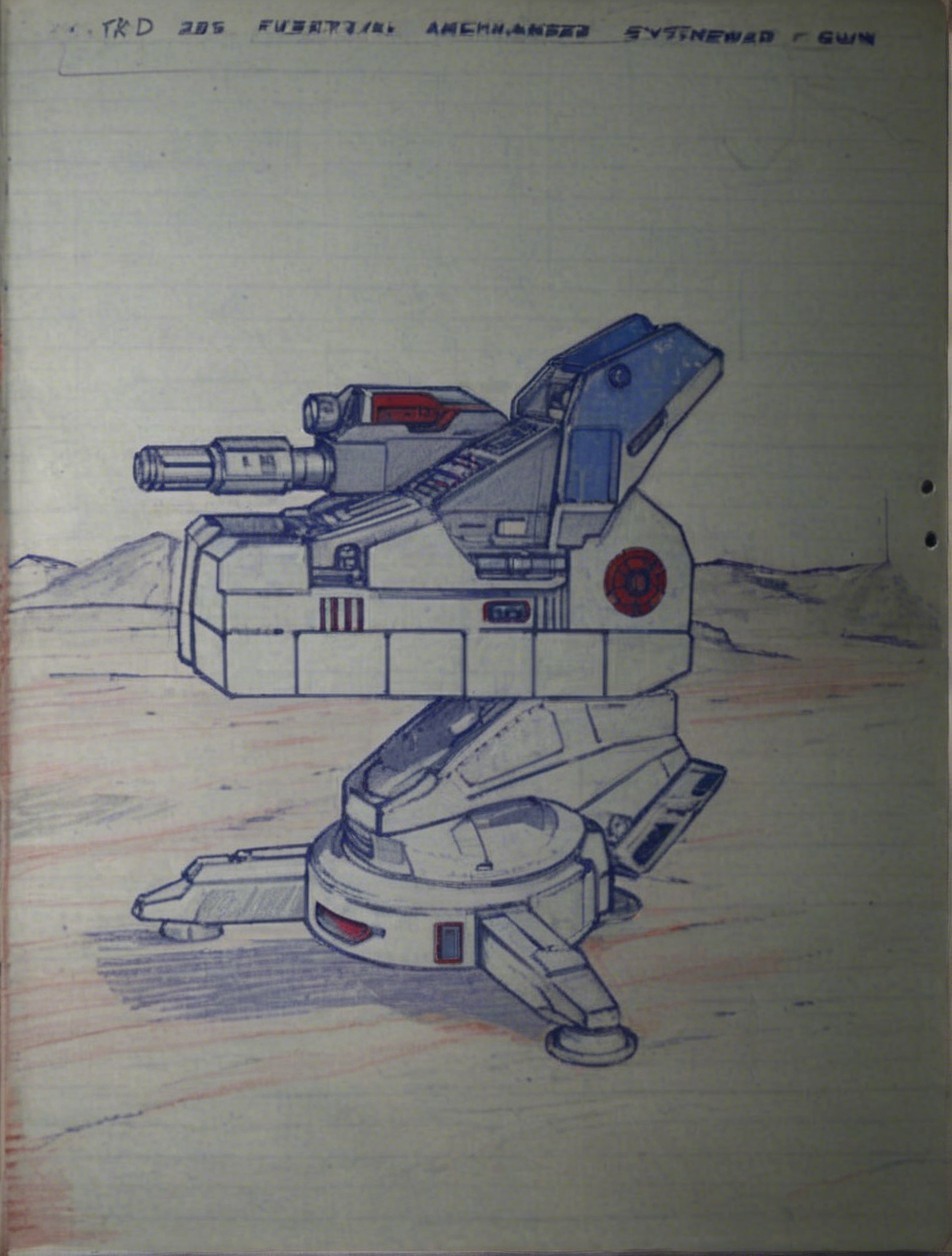 Technical Drawing of Futuristic Mechanoid Weapon System