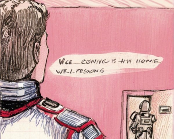 Soldier in Uniform Facing Room with Robotic Figure