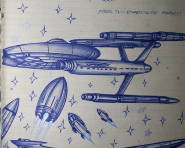 Futuristic Spaceship Design Illustration on Lined Paper