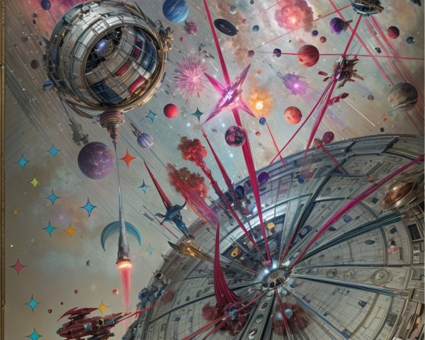 Vibrant Cosmic Scene with Colorful Planets and Galaxies