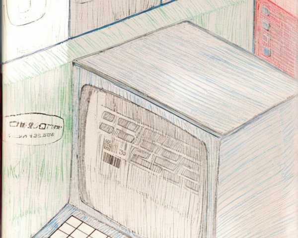 Hand-drawn illustration of a retro computer setup