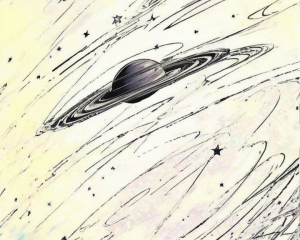 Stylized Illustration of Saturn with Cosmic Background