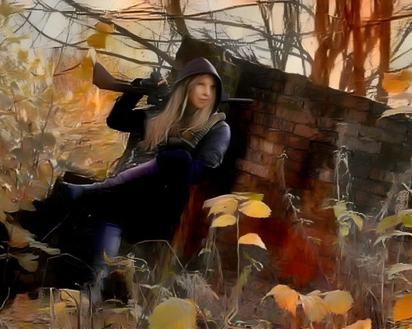 Autumn Landscape with Hooded Figure and Rifle