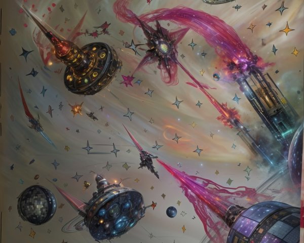 Vibrant Sci-Fi Scene with Futuristic Spaceships and Cosmos