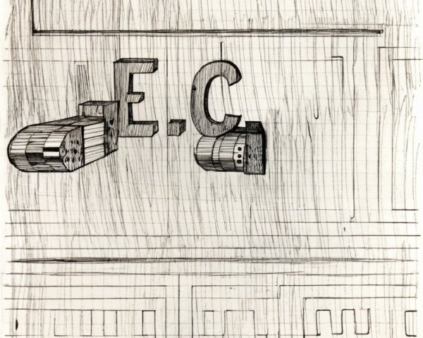 Hand-Drawn Sketch with Linear Grid and Abstract Elements