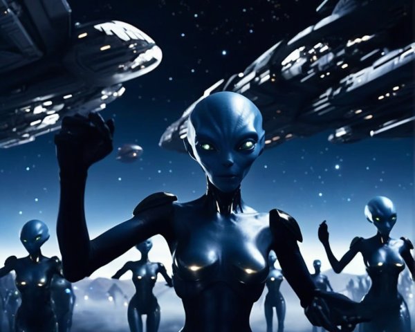 Extraterrestrial Beings in a Futuristic Landscape