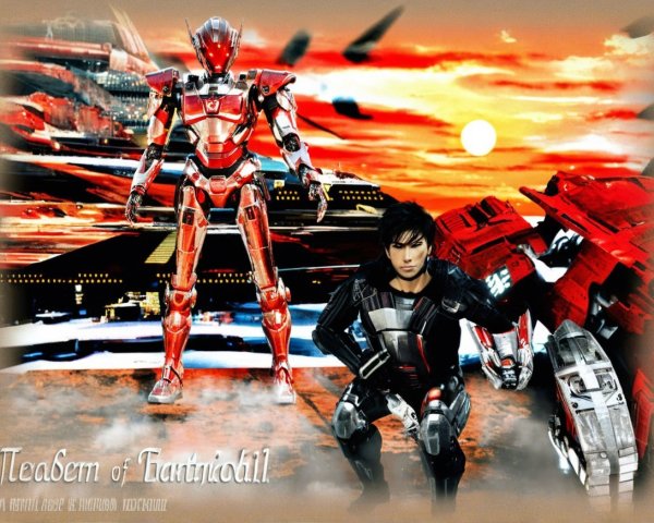 Futuristic Landscape with Armored Figure and Robot