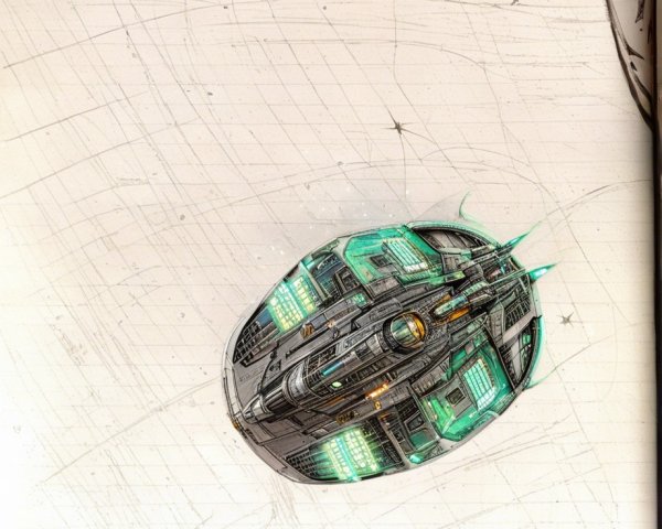 Futuristic Oval Spacecraft Design with Teal Lights