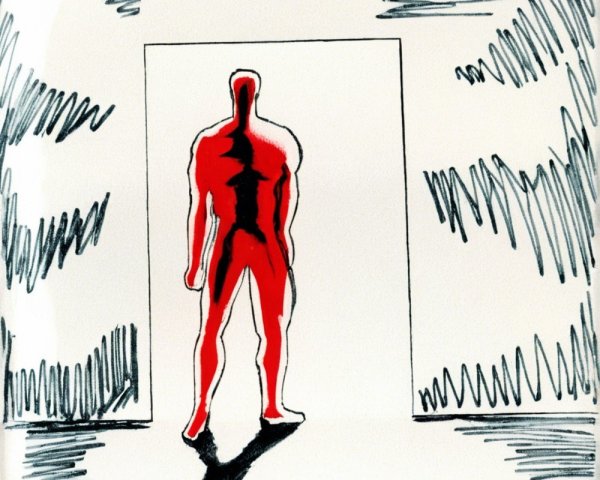 Silhouette of a Red Figure in Doorway with Light