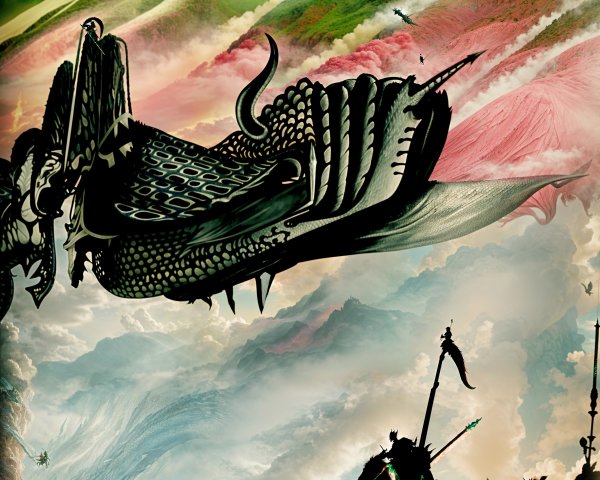 Knights and Dragons in a Dusk Landscape Scene