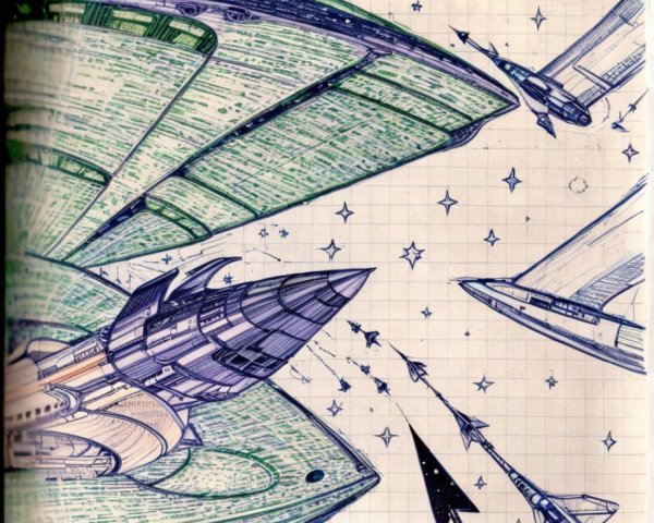 Futuristic Spacecraft Illustrations in Starry Sky