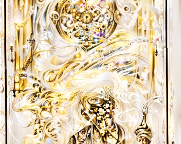 Ornate Design with Golden Patterns and Mystical Elements