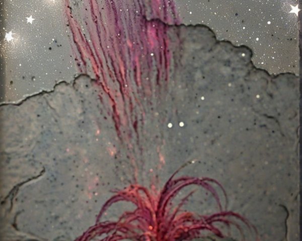 Surreal Landscape with Pink Tendrils and Stars