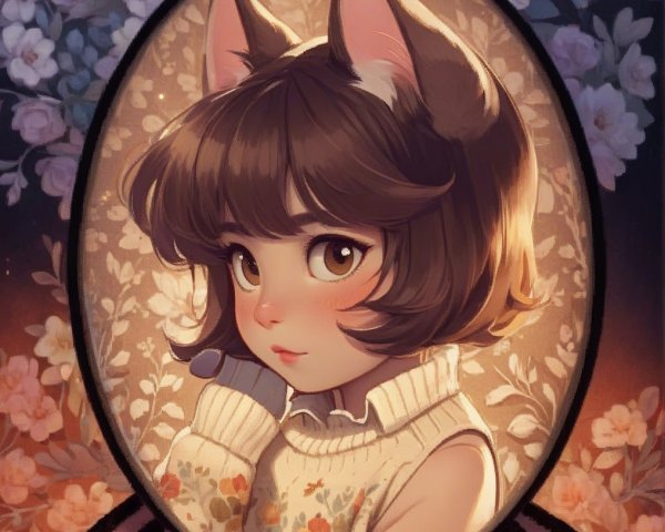 Whimsical Portrait of a Girl with Cat-like Ears