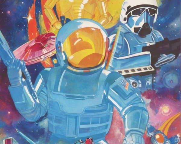 Futuristic Astronauts in a Vibrant Space Scene