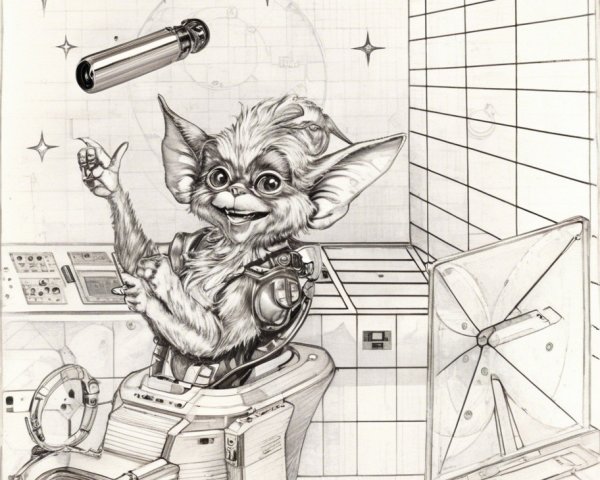 Cartoon Creature in Futuristic Cockpit Setting