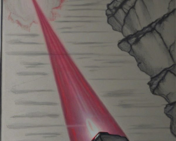 Laser Beam Piercing Through Rugged Cliffs and Water