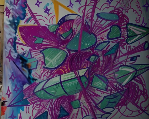 Abstract Mural with Vibrant Colors and Dynamic Shapes
