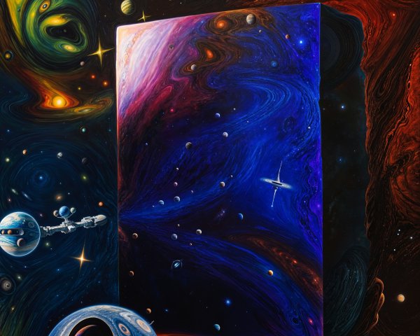 Outer Space Scene with Cosmic Book and Nebulae
