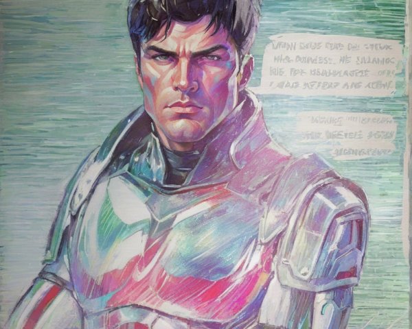 Colorful Portrait of a Stern Male in Futuristic Armor