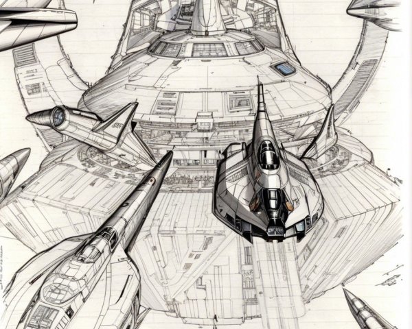Futuristic Space Station Concept Artwork with Spacecraft