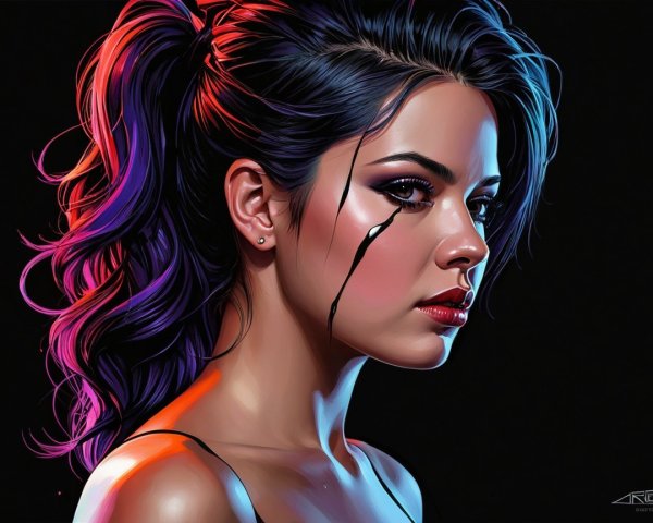 Portrait of a Young Woman with Purple and Pink Hair