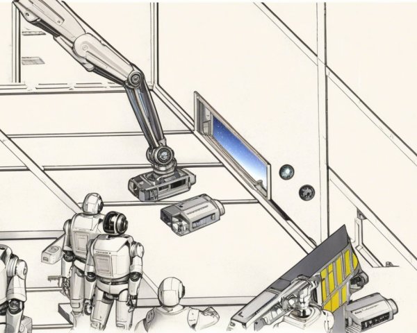 Futuristic Environment with Robotic Figures and Machinery