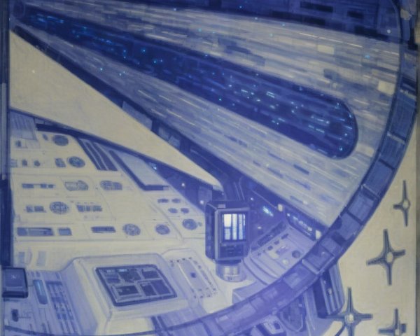 Futuristic Spaceship Interior with Control Panels and Space View
