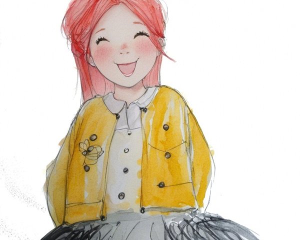 Cheerful girl with red hair in playful outfit details