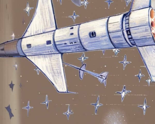 Futuristic Space Scene with Rockets and Starry Background