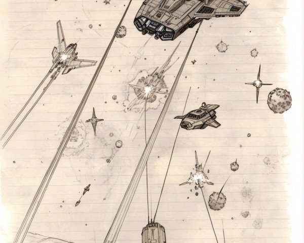 Futuristic Spacecraft in a Cosmic Battle Scene