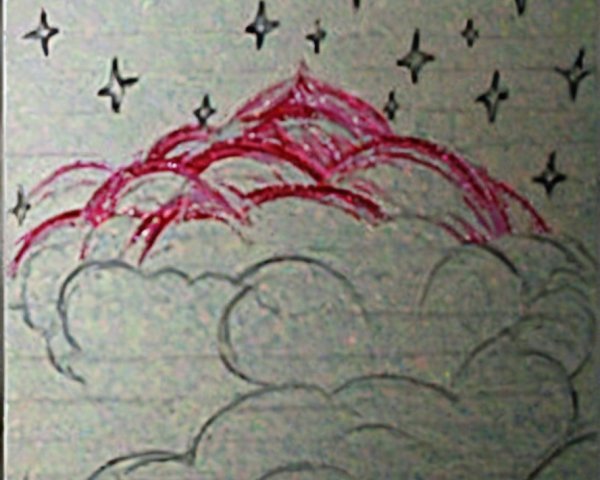 Whimsical Landscape with Pink Mountain and Starry Sky