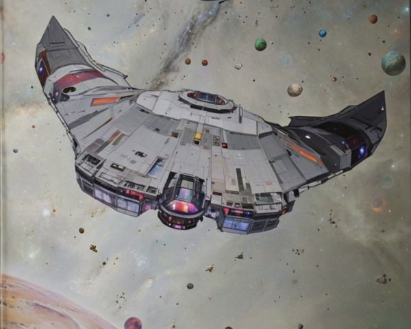 Futuristic Spacecraft in a Colorful Cosmic Scene
